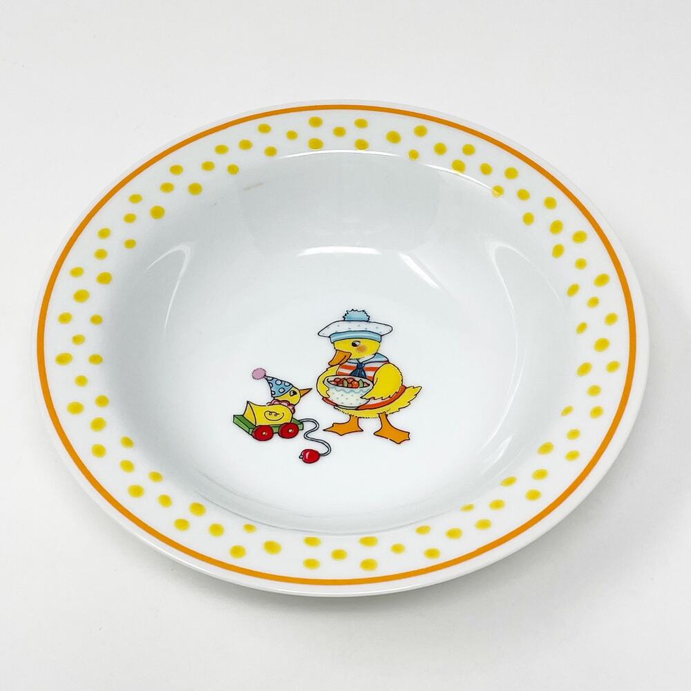 Vintage Horchow Duck Duckling Ceramic Bowl 6 Inch Yellow White Child Nursery